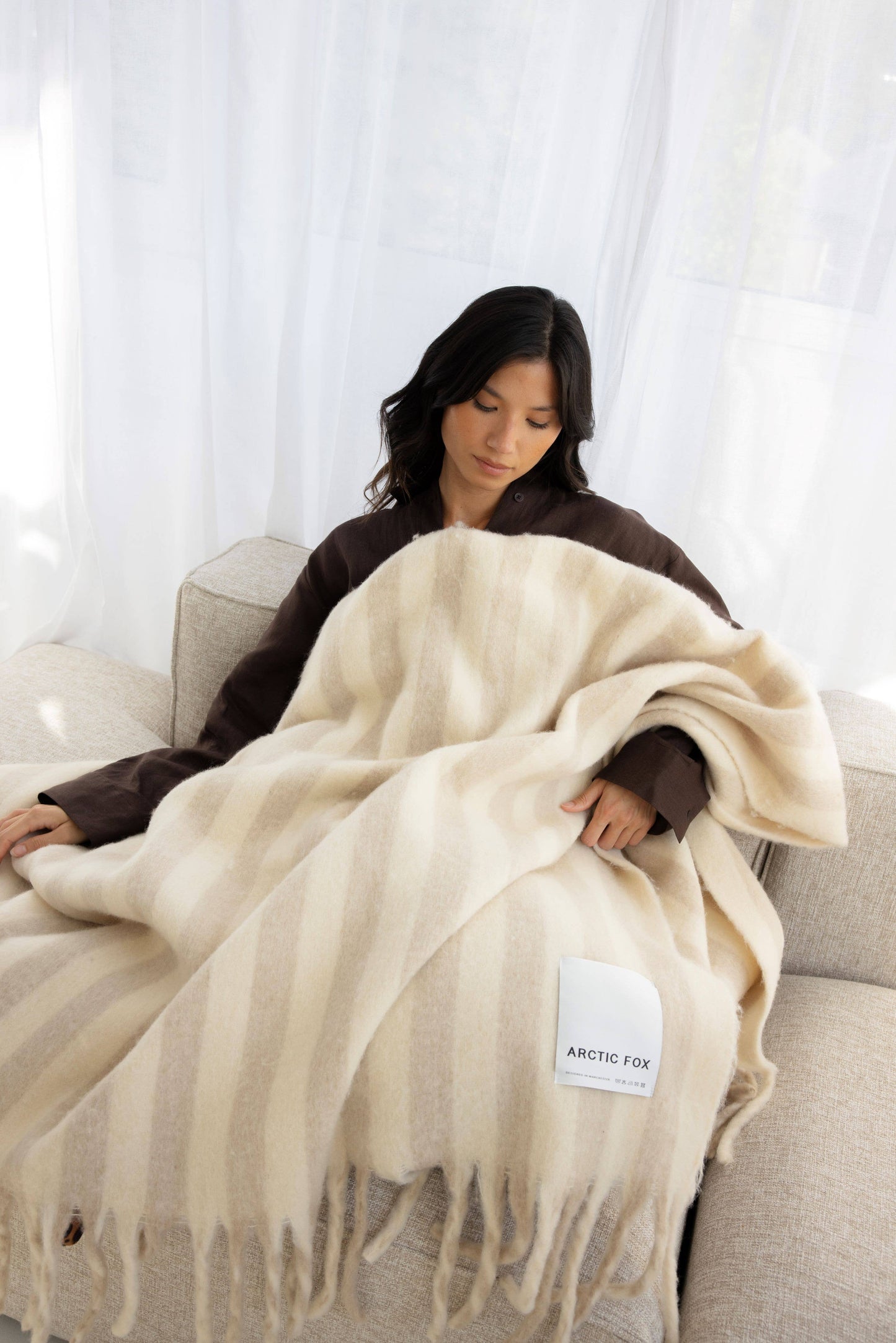 The Cream Wool Stripe Throw