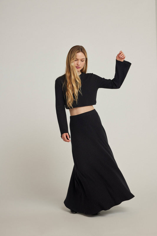 Agnes Black Flare Knit Skirt