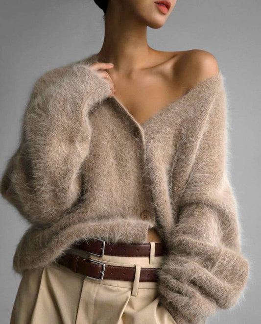 Victoria Faux Mink Long-Sleeve Cardigan