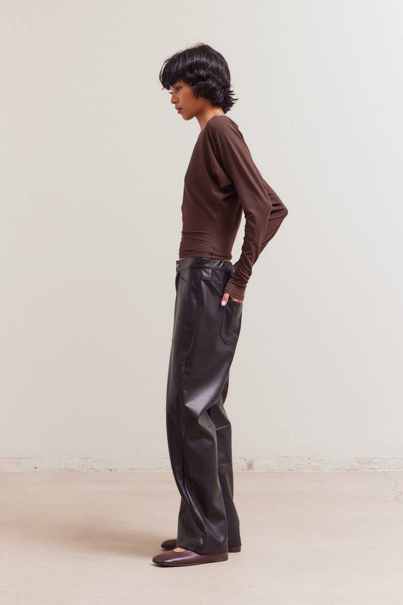 FAWN FAUX LEATHER LOW-RISE PANTS