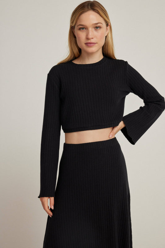 Agnes Black Flared Sleeve Knit Top