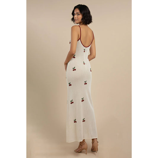 Cherry Embroidered Knit Maxi Dress