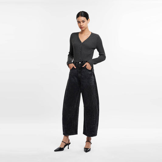 Devin Black High Waist Tailored Barrel Jean