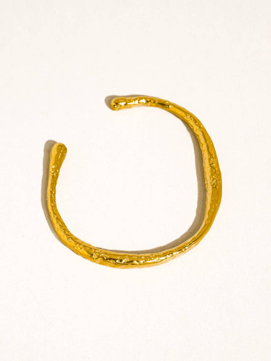 Ruvic 18K Gold Non-Tarnish Textured Open Cuff Bracelet
