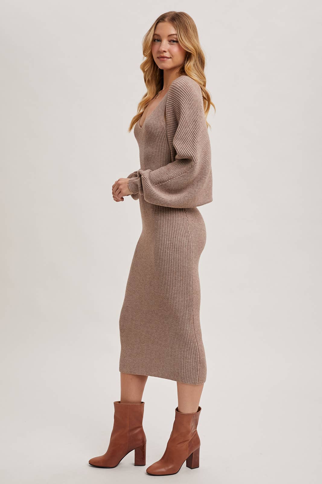 Kenya Two-Piece Knit Midi Dress + Sweater Shrug Set