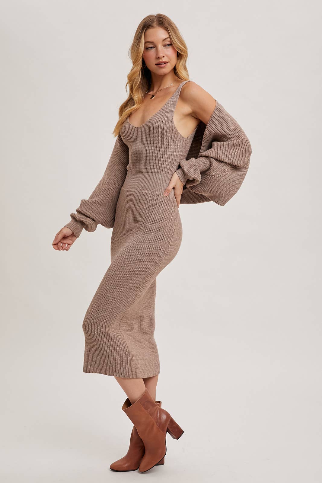 Kenya Two-Piece Knit Midi Dress + Sweater Shrug Set