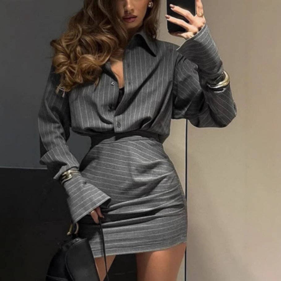 Halle Striped Button Down & Skirt Set