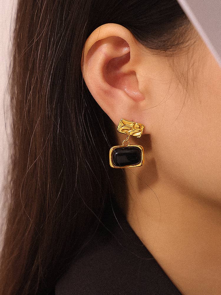 Nineve 18K Gold Non-Tarnish Black Square Dangle Earring