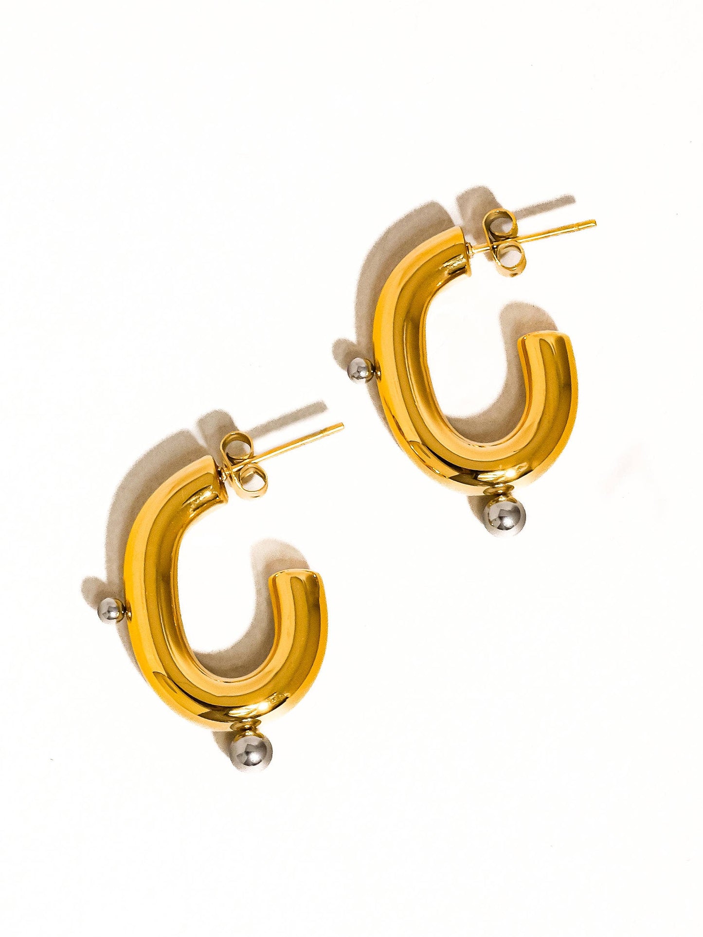 Bailey 18K Gold Non-Tarnish Two Toned C Hoop Earring