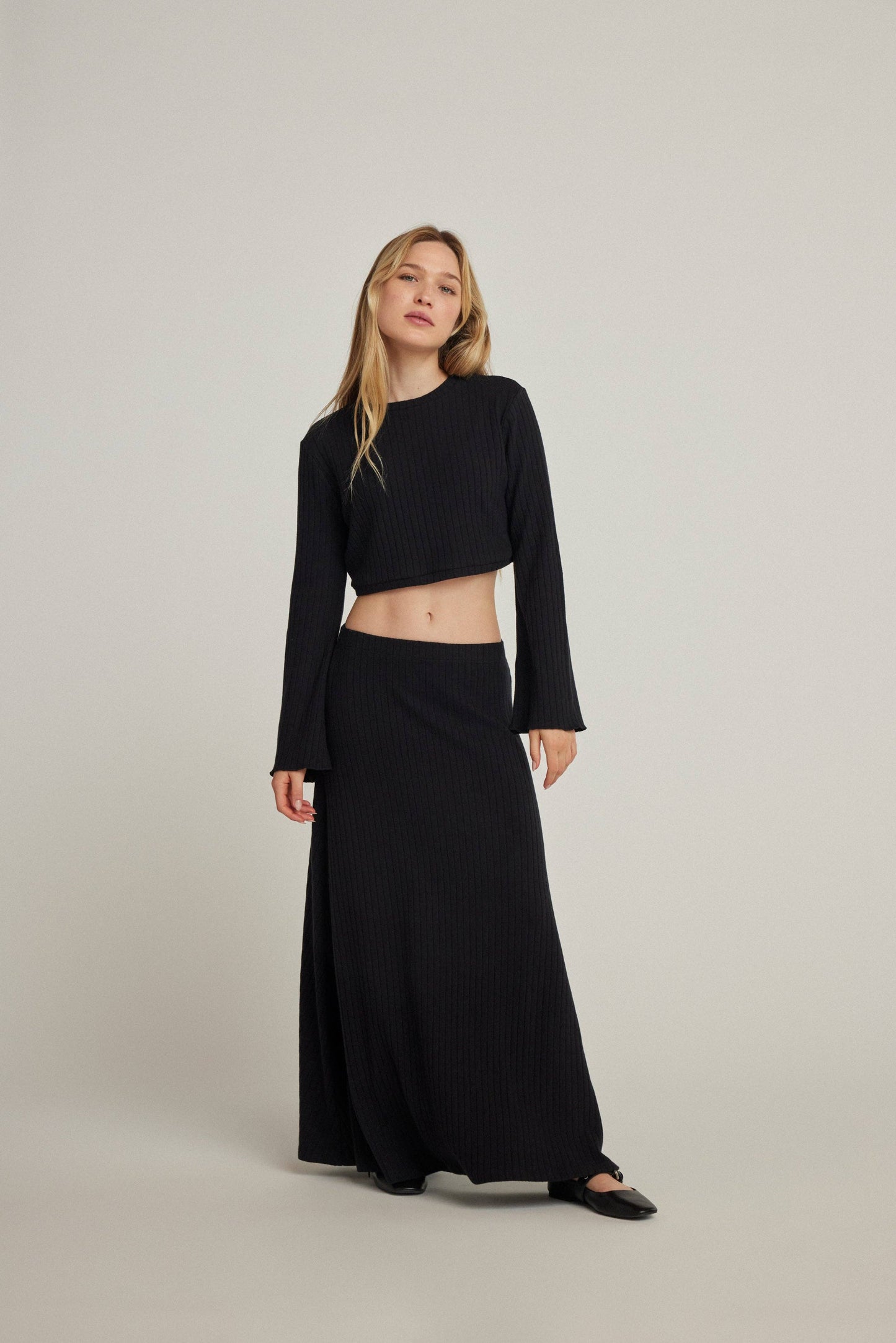 Agnes Black Flare Knit Skirt