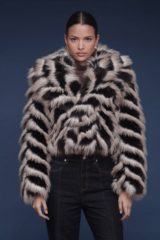 Chelly Chevron Faux Fur Coat