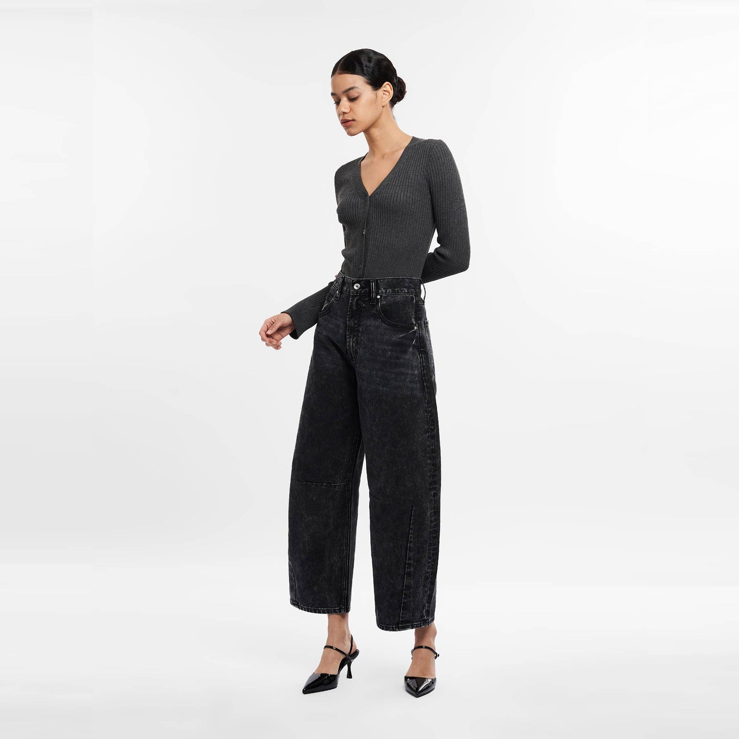 Devin Black High Waist Tailored Barrel Jean