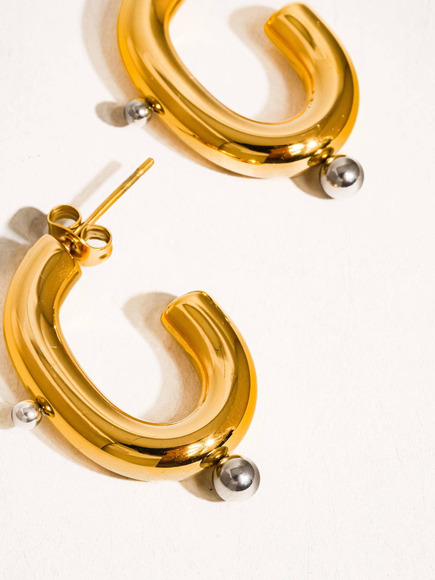 Bailey 18K Gold Non-Tarnish Two Toned C Hoop Earring