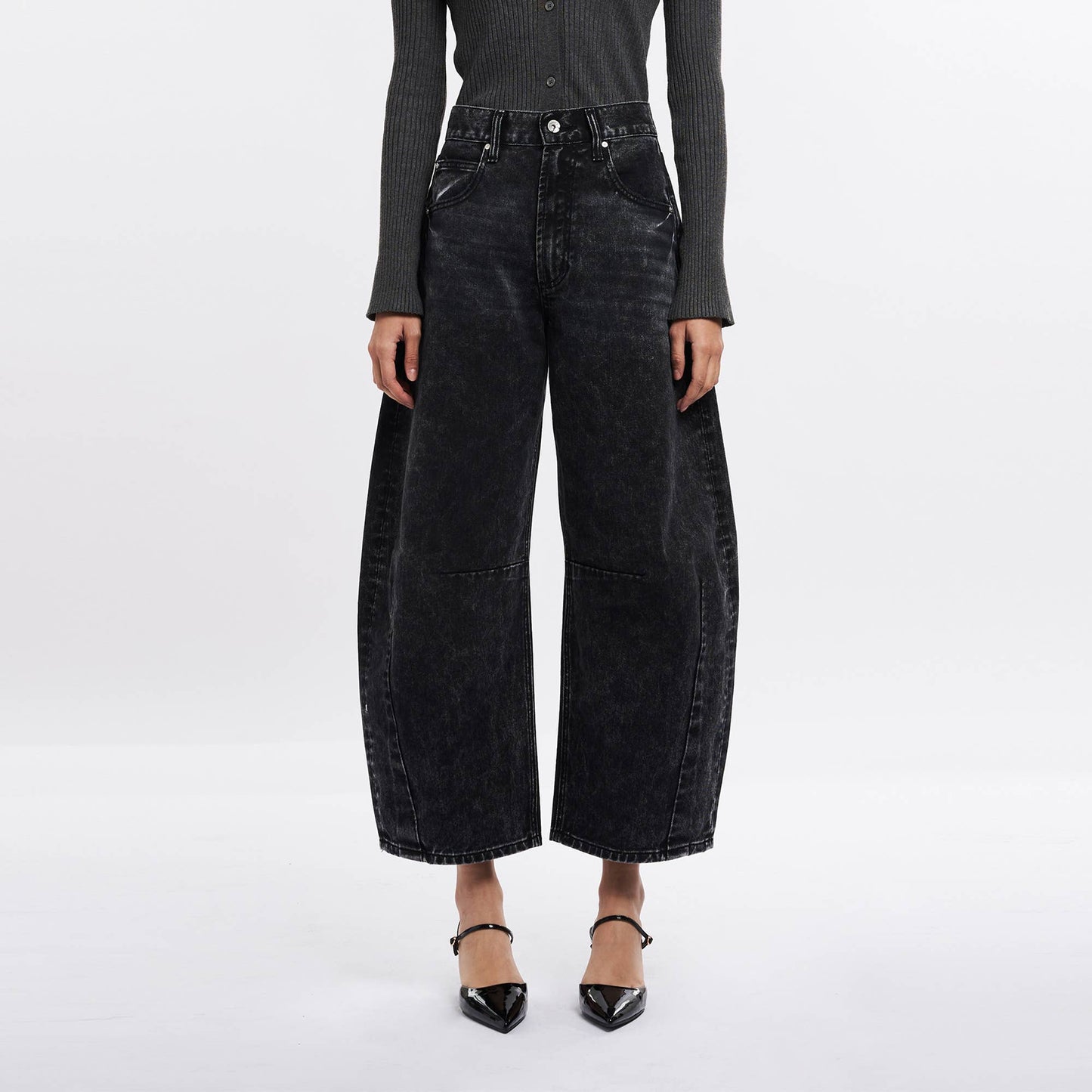 Devin Black High Waist Tailored Barrel Jean