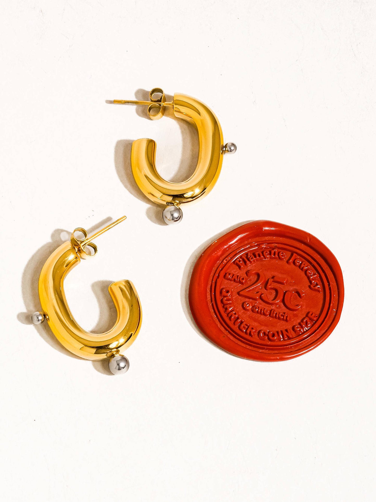 Bailey 18K Gold Non-Tarnish Two Toned C Hoop Earring
