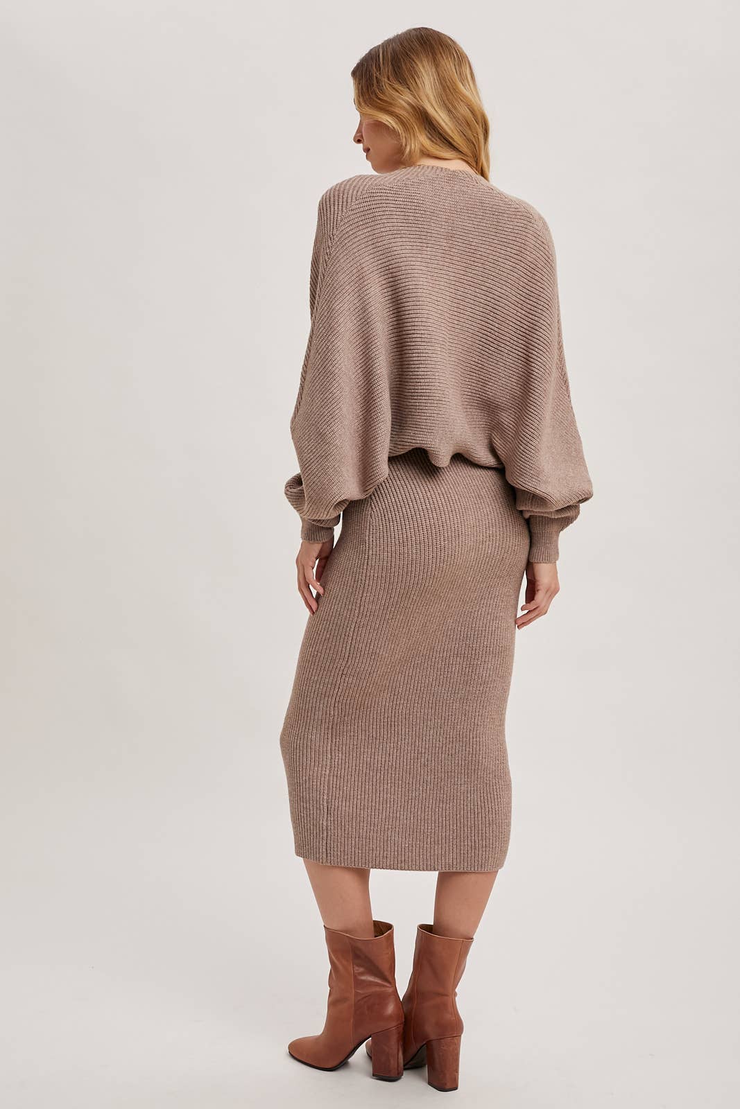 Kenya Two-Piece Knit Midi Dress + Sweater Shrug Set