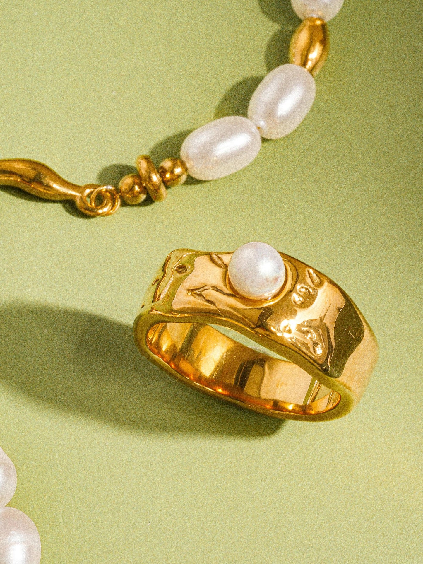 Marci Pave 18K Gold Non-Tarnish Pearl Band Ring