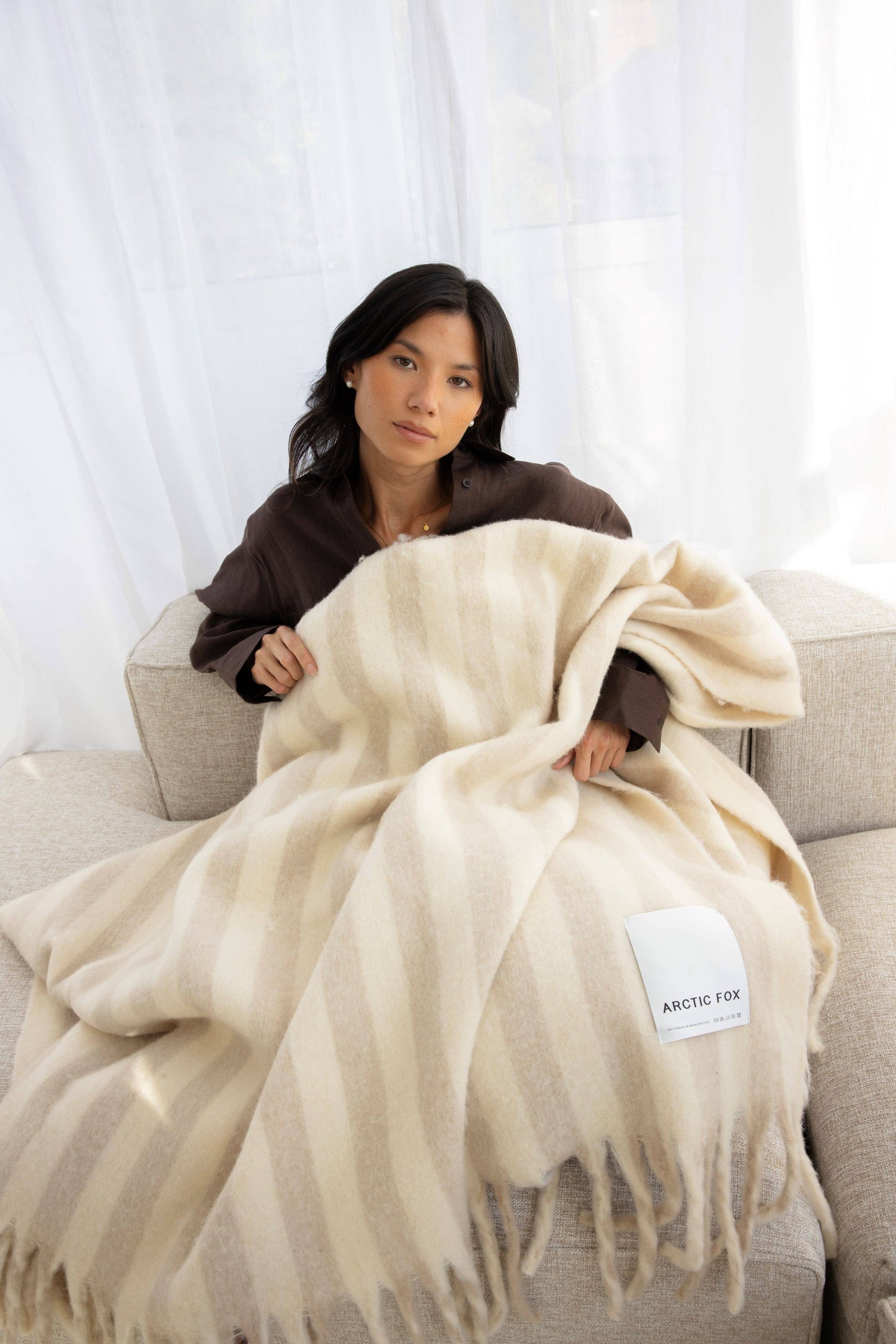 The Cream Wool Stripe Throw