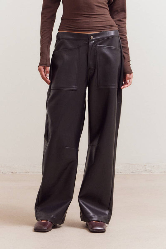 FAWN FAUX LEATHER LOW-RISE PANTS