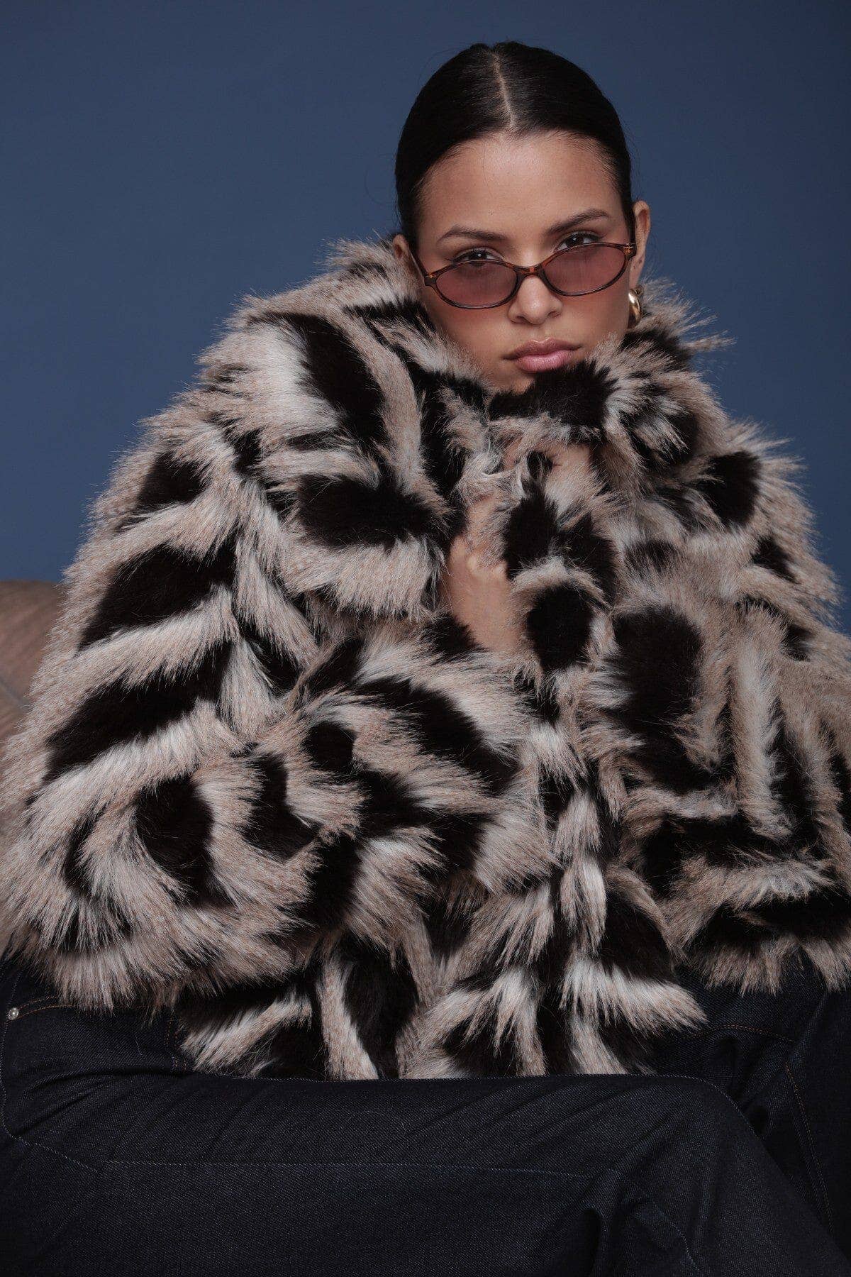 Chelly Chevron Faux Fur Coat
