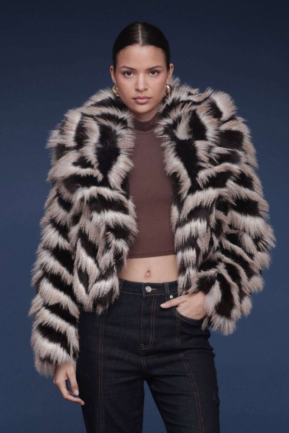 Chelly Chevron Faux Fur Coat