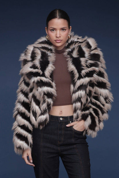 Chelly Chevron Faux Fur Coat