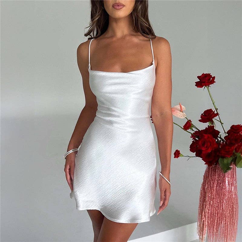 Solid Backless Strap Mini Dress