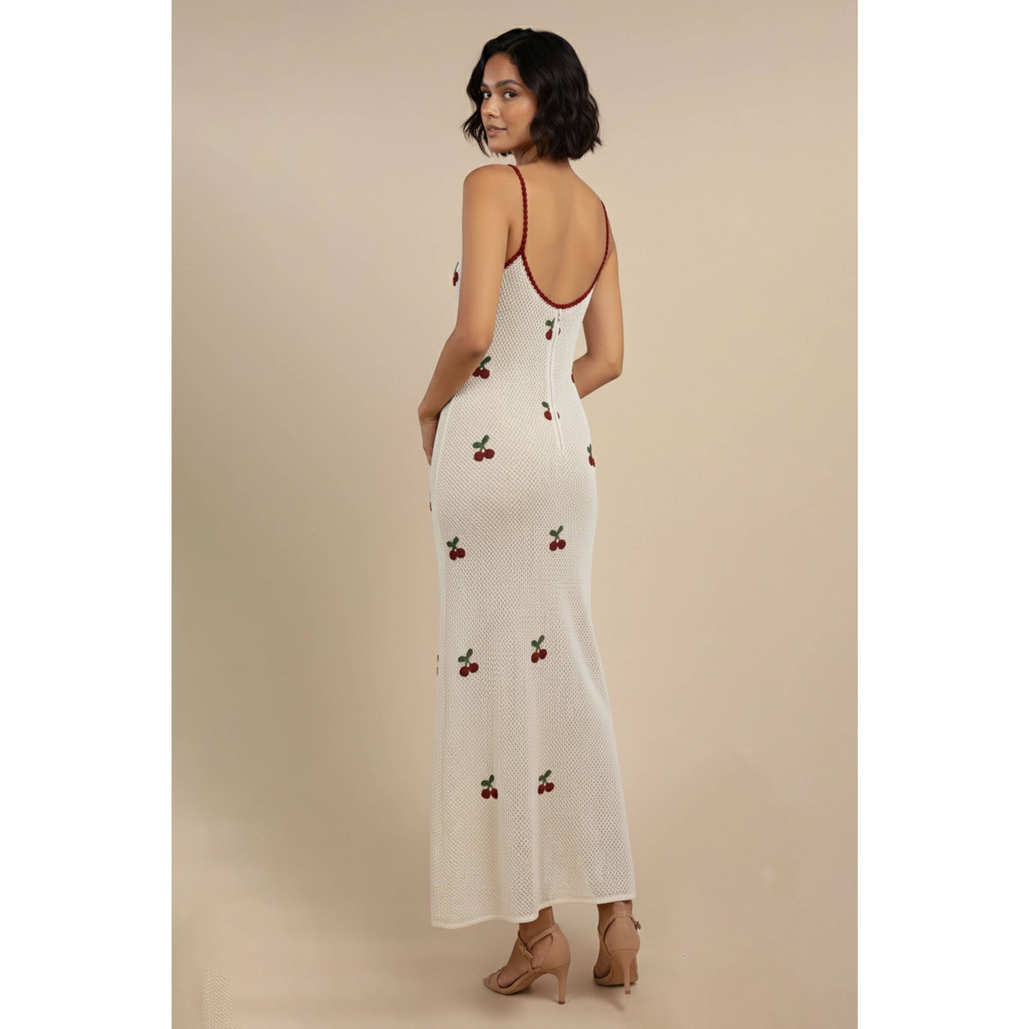 Cherry Embroidered Knit Maxi Dress