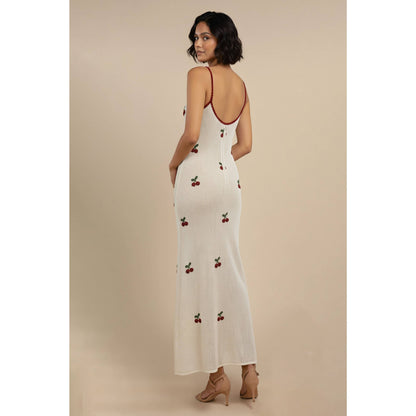 Cherry Embroidered Knit Maxi Dress