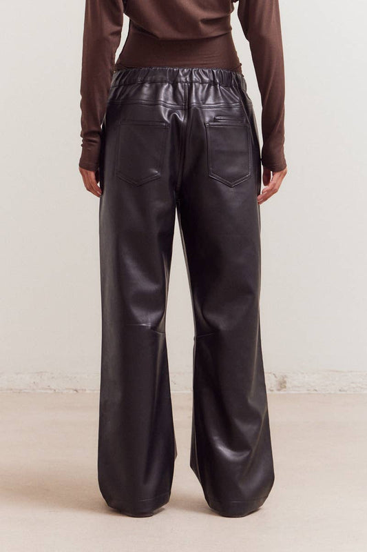FAWN FAUX LEATHER LOW-RISE PANTS