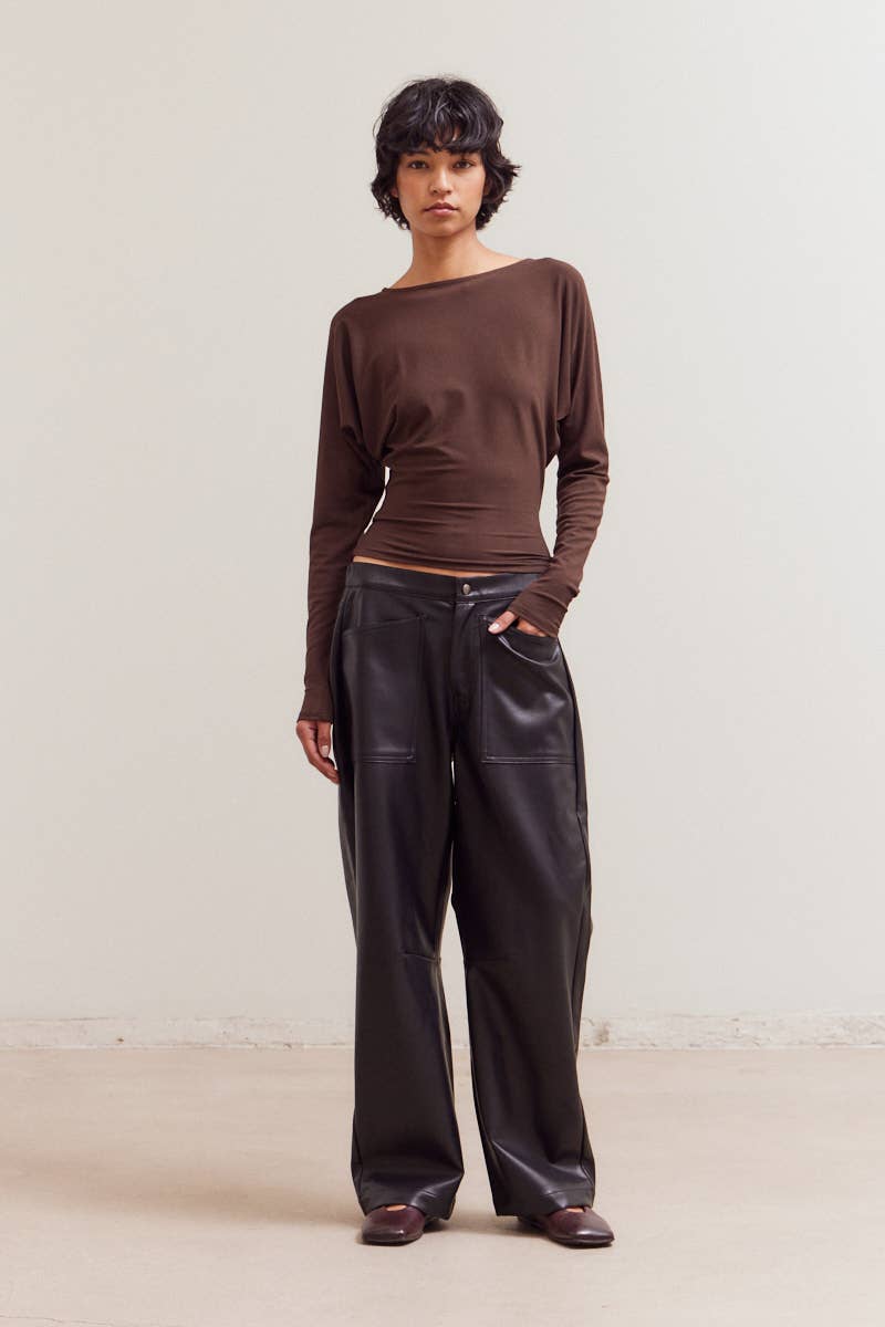 FAWN FAUX LEATHER LOW-RISE PANTS