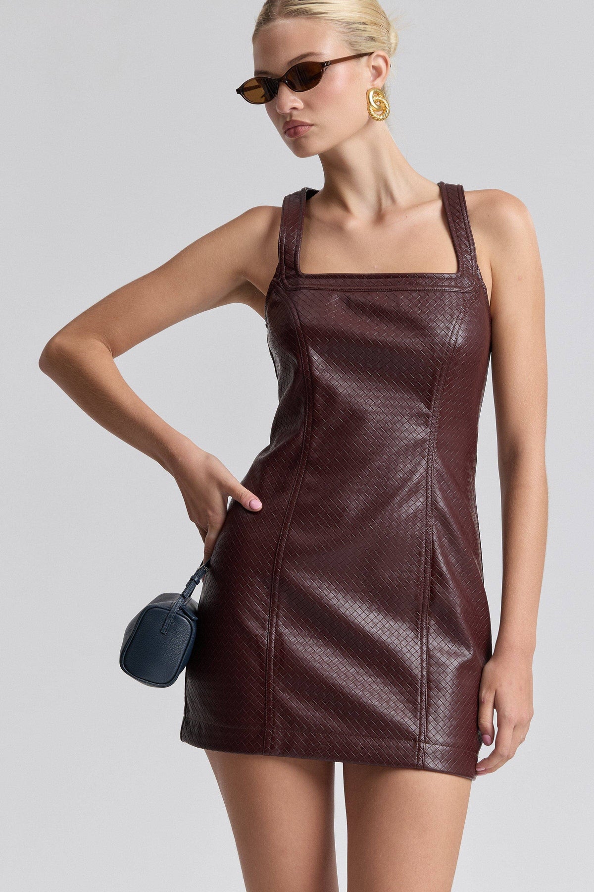 Basketweave Leather Mini Dress