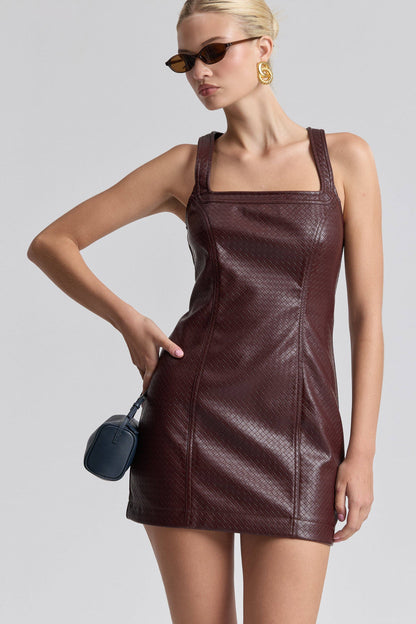 Basketweave Leather Mini Dress