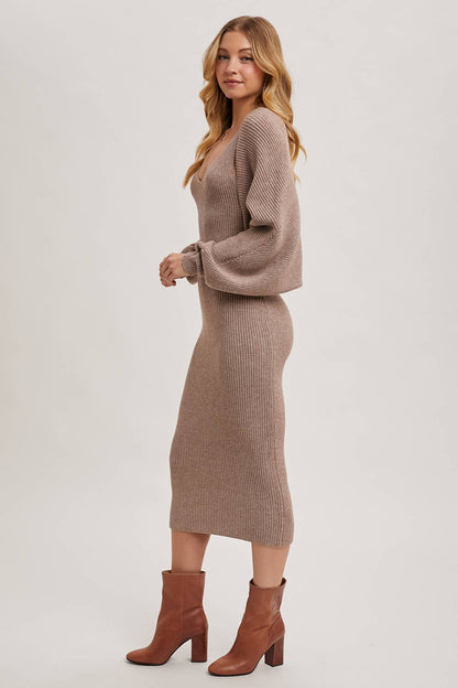 Kenya Two-Piece Knit Midi Dress + Sweater Shrug Set