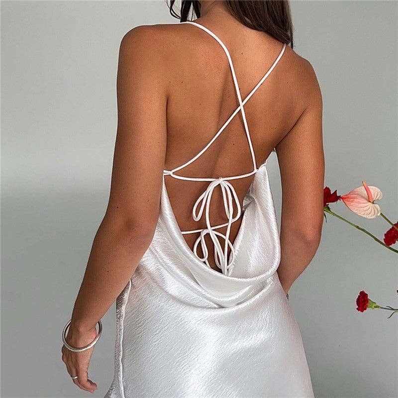 Solid Backless Strap Mini Dress