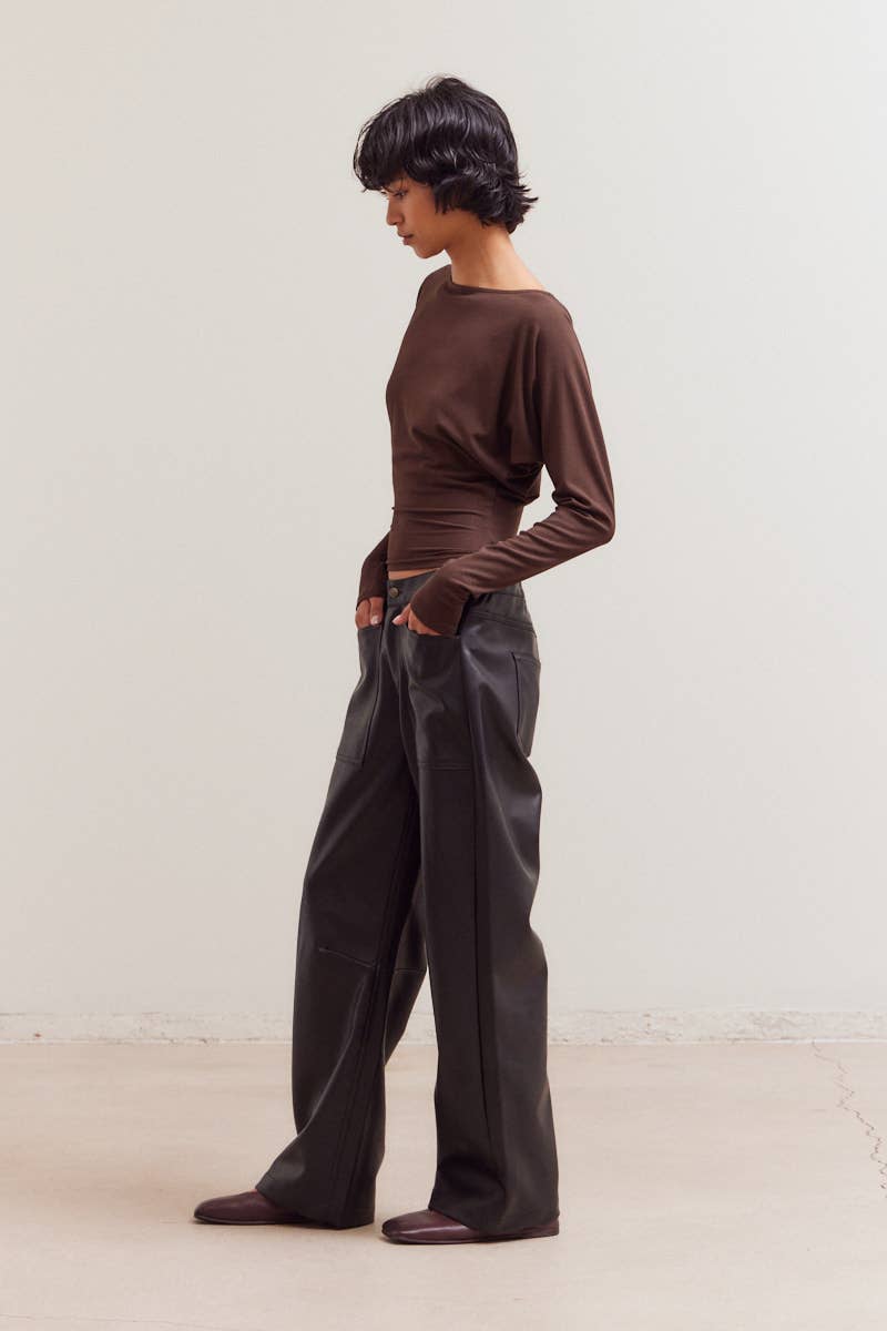 FAWN FAUX LEATHER LOW-RISE PANTS