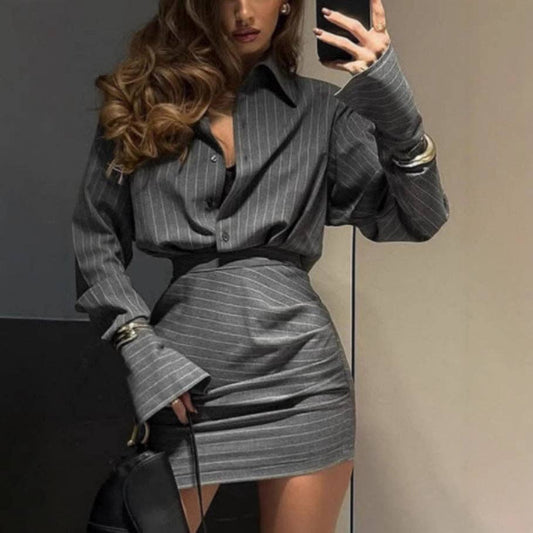 Halle Striped Button Down & Skirt Set