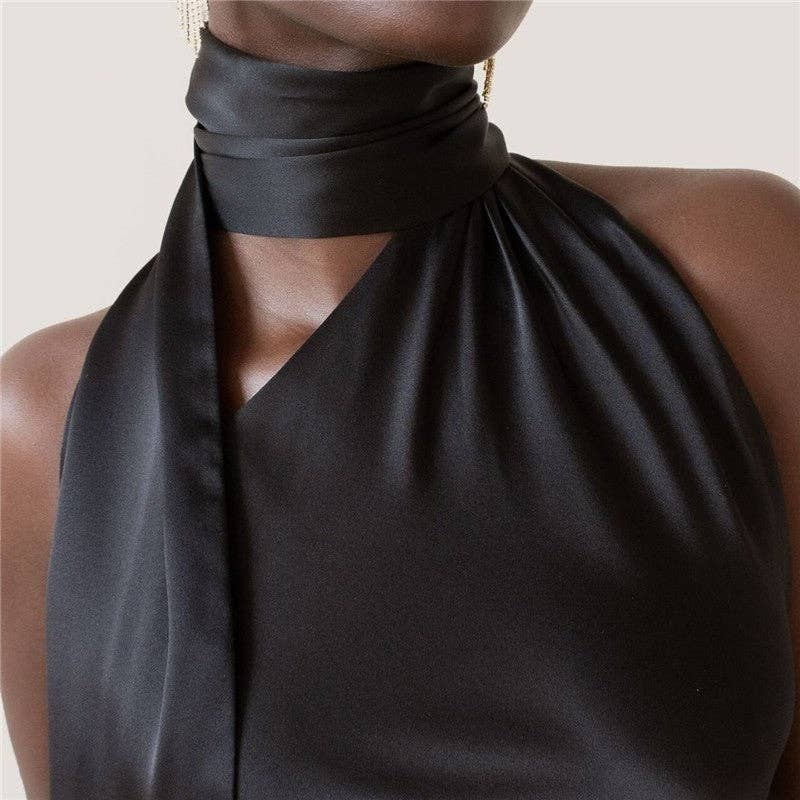 Adjustable Neckline Satin Cocktail Dress
