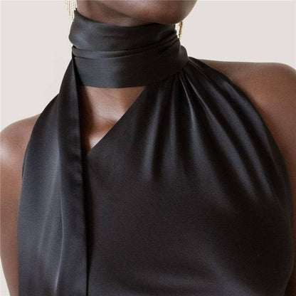 Adjustable Neckline Satin Cocktail Dress