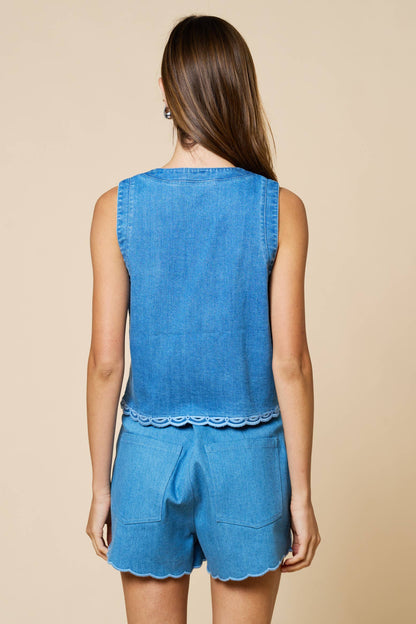 Scalloped Denim Sleeveless Top