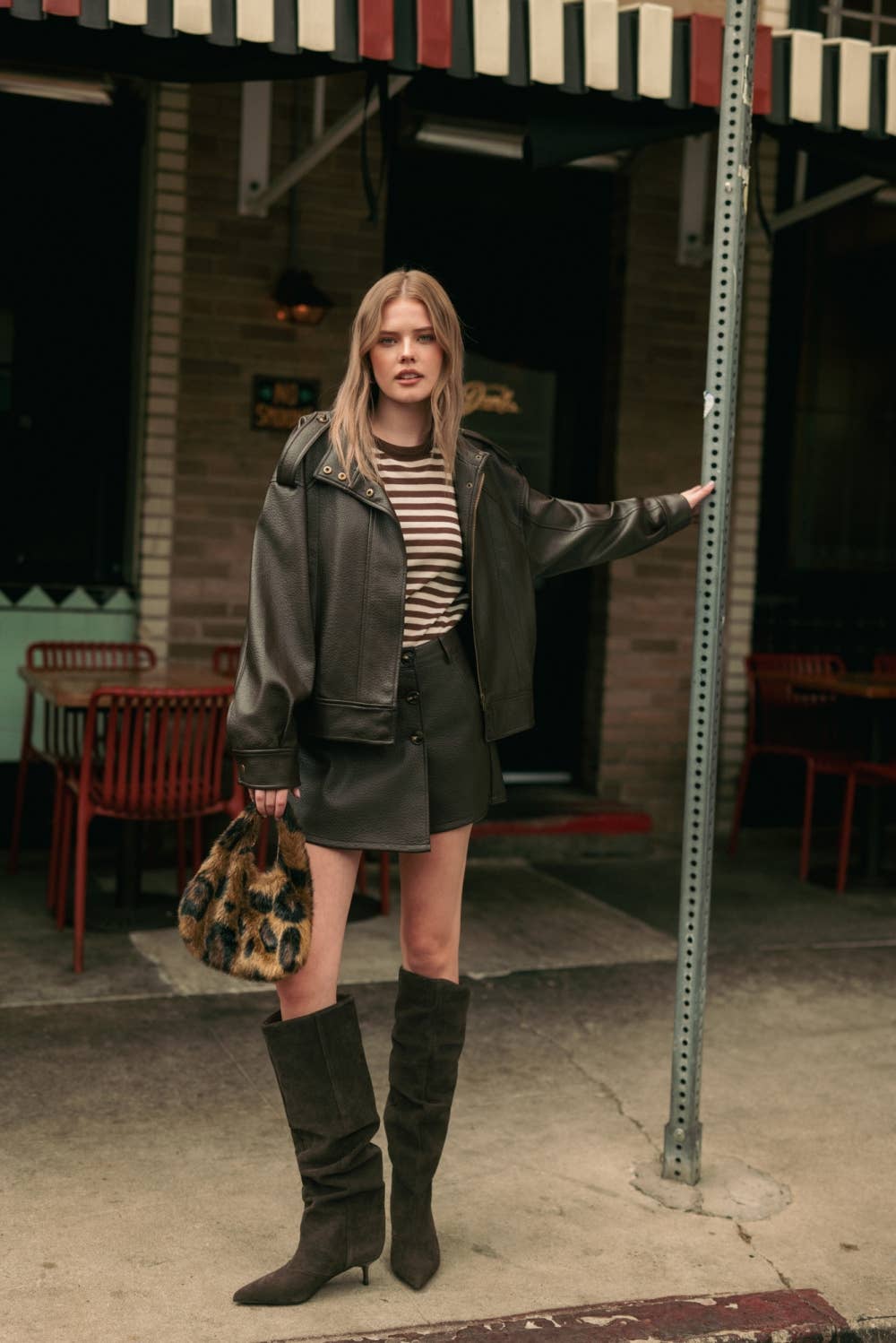 Faux Leather Bomber