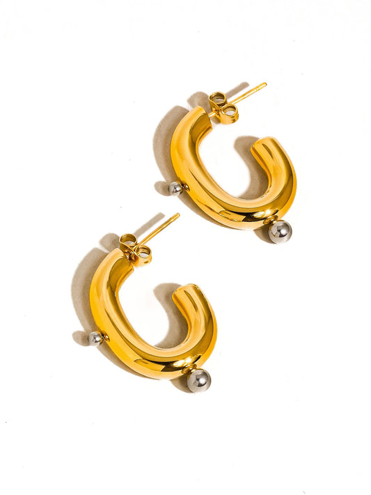 Bailey 18K Gold Non-Tarnish Two Toned C Hoop Earring