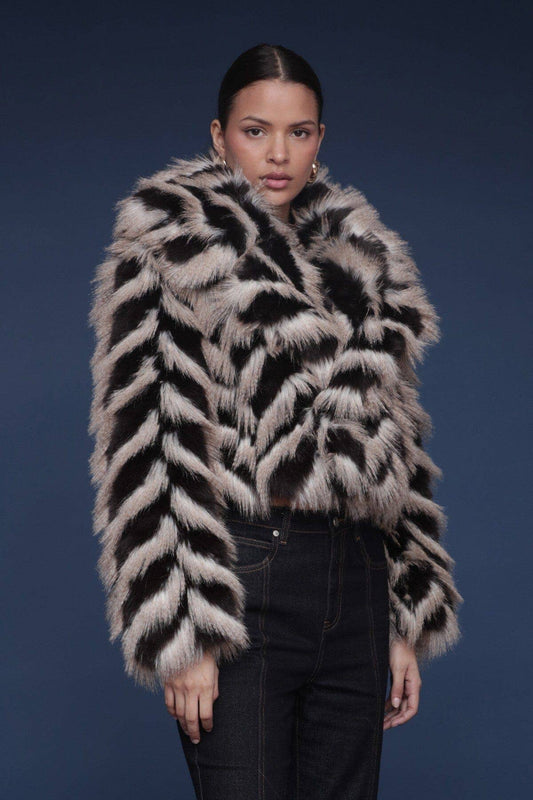 Chelly Chevron Faux Fur Coat