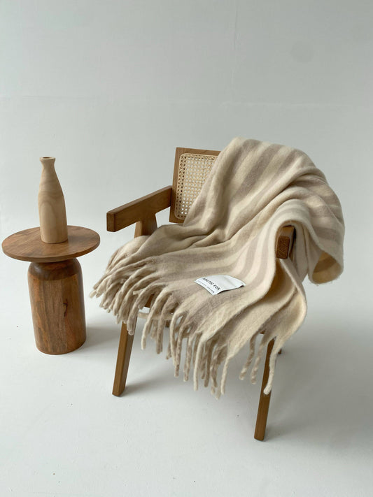 The Cream Wool Stripe Throw