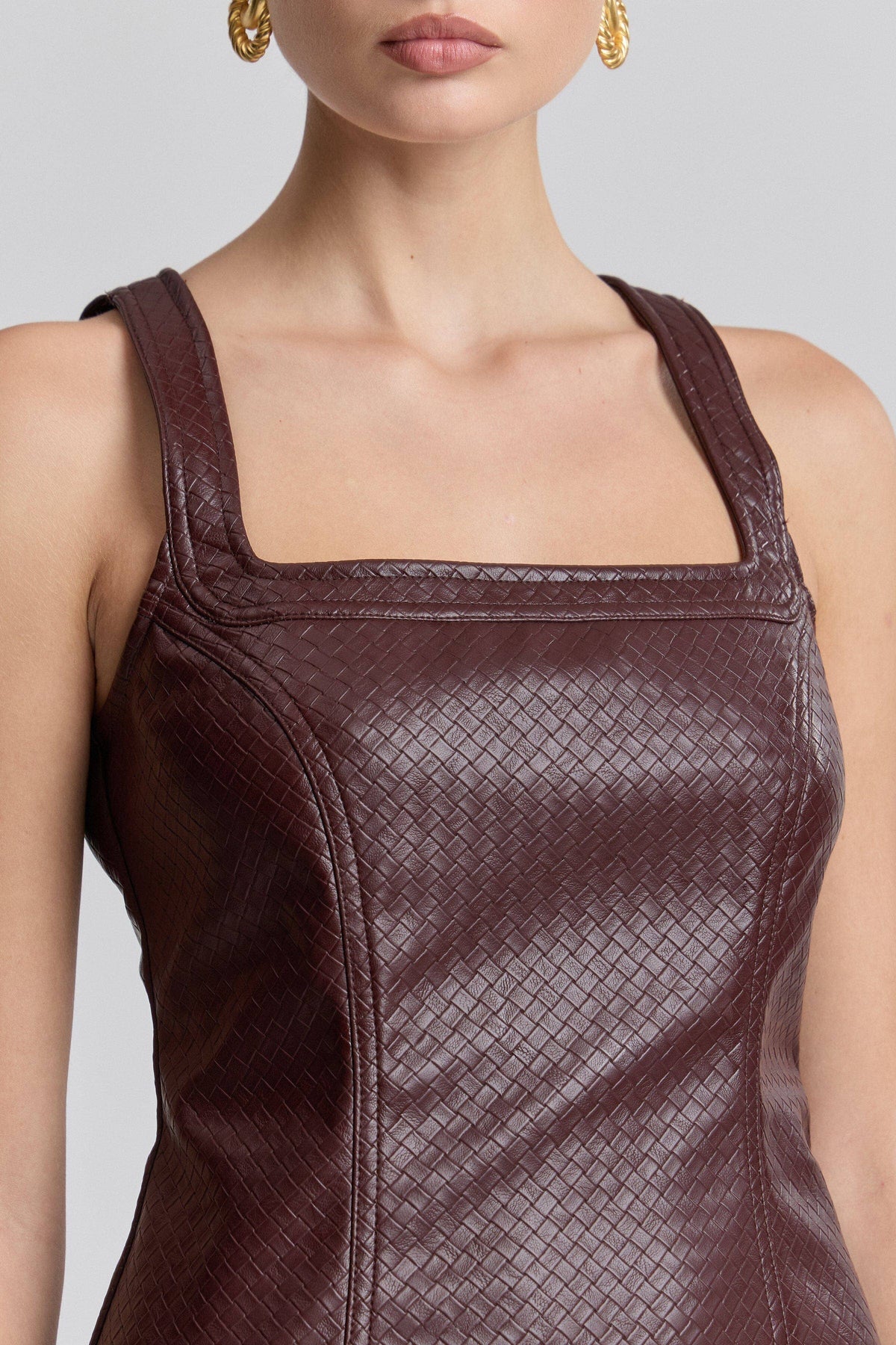 Basketweave Leather Mini Dress