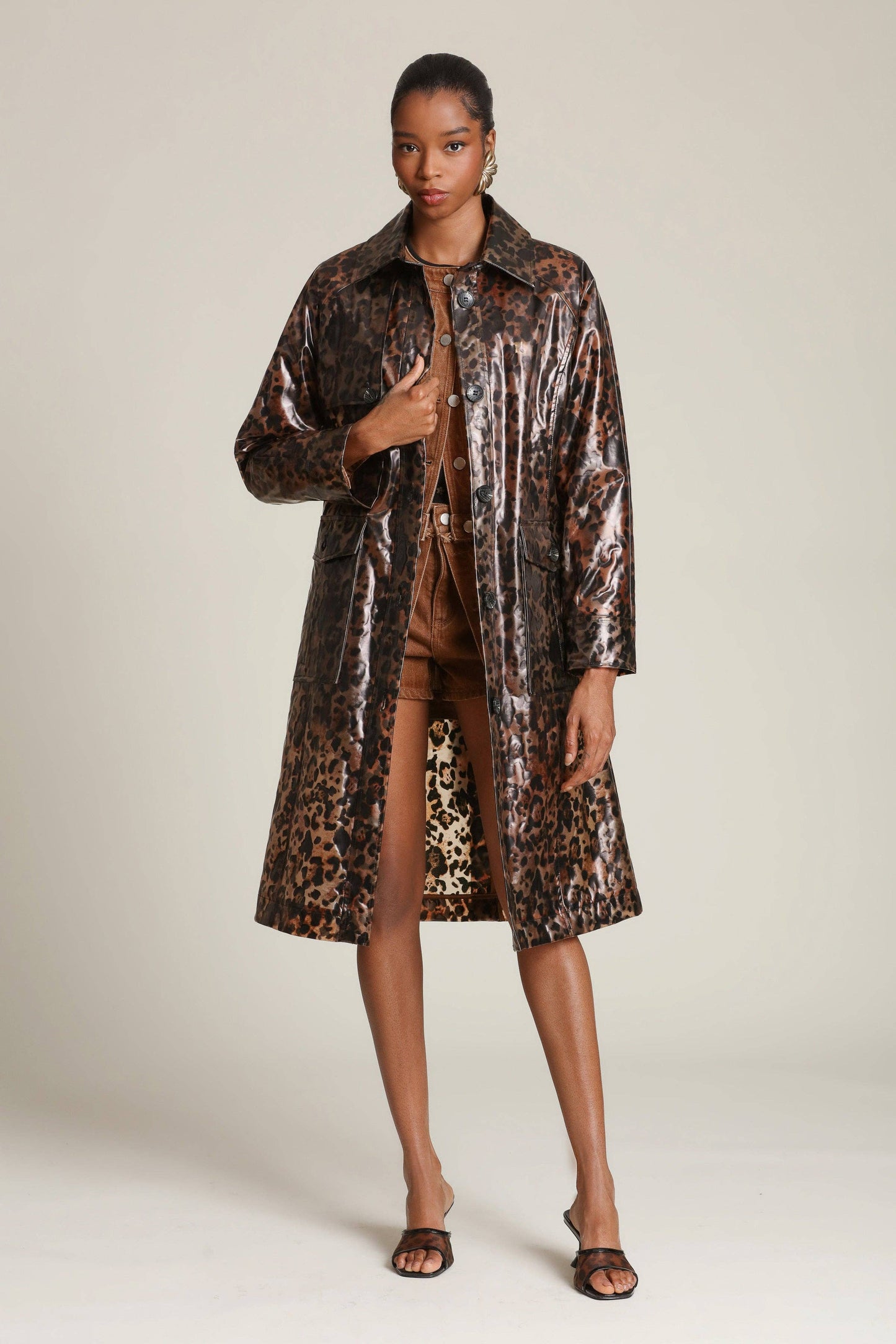 Reign Leopard Rain Trench Coat