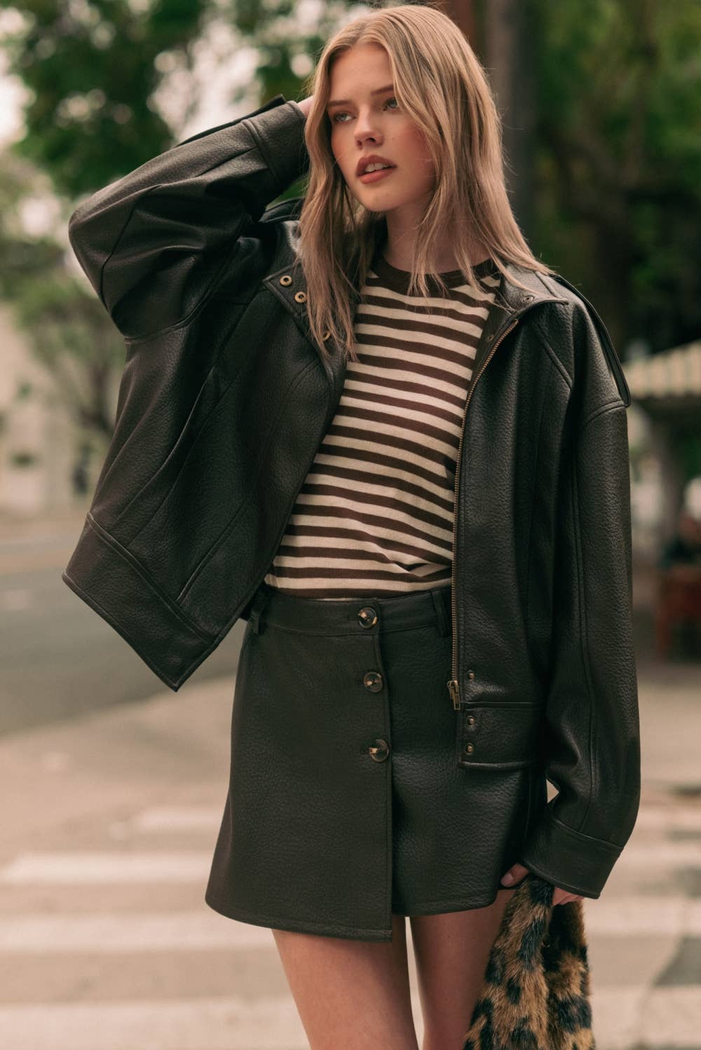 Faux Leather Bomber