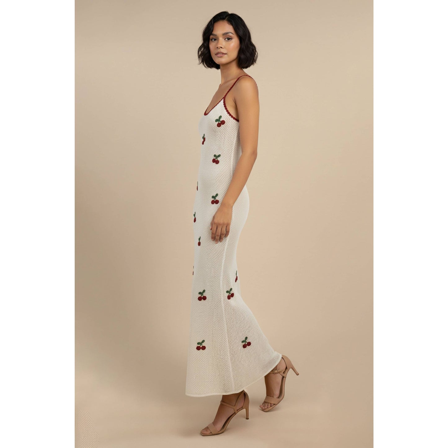 Cherry Embroidered Knit Maxi Dress