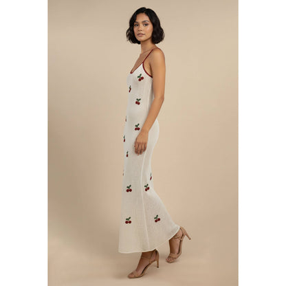 Cherry Embroidered Knit Maxi Dress