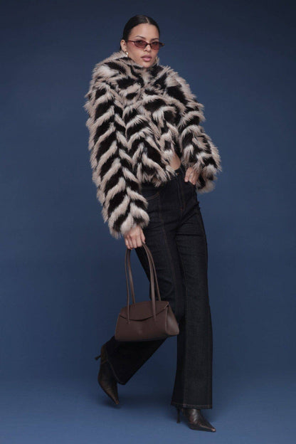 Chelly Chevron Faux Fur Coat